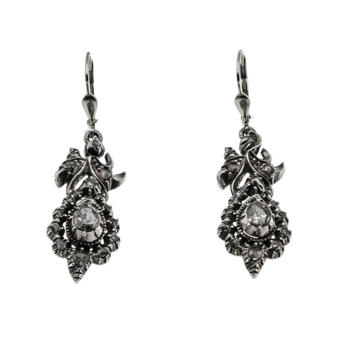 Age Of Elegance - Georgian 18th/19th Century Sterling Silver Natural Rose Cut Diamond Dangly Earrings (GE011)