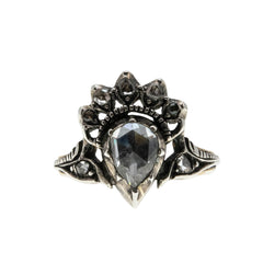 Crowned Heart -  Georgian 18th/19th  Century 14K Gold Silver Natural Rose-Cut Diamond Ring (GR036)