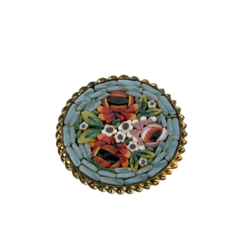 Italiano Tesoro - Victorian Italian Brass Micro - Mosaic Glass Floral Brooch (VICBR039)