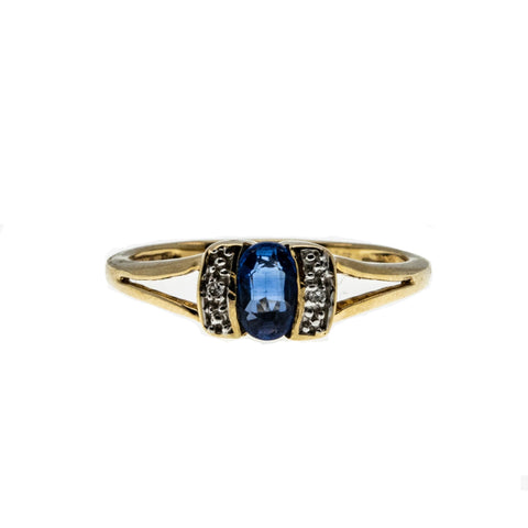 Timeless - Estate English 9K Gold Sapphire & Diamond Ring (ER282)