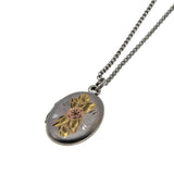Flowers & Sentiment - Vintage Sterling Silver,  Rose & Yellow Gold Engraved Floral Locket & Chain (VP259)