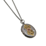 Flowers & Sentiment - Vintage Sterling Silver,  Rose & Yellow Gold Engraved Floral Locket & Chain (VP259)