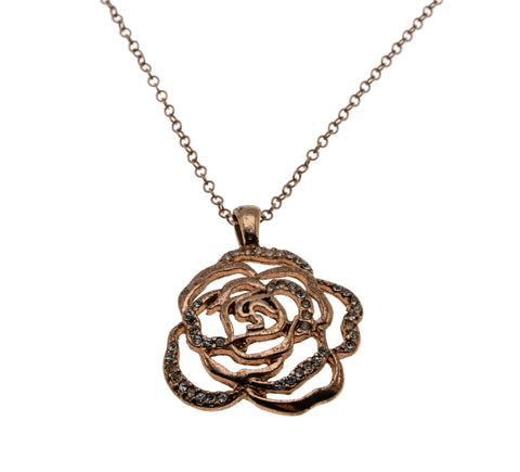 A Rose For You - Estate Rose Gold Plate Crystal Rhinestone Pendant & 14K Rose Gold Fill Chain (EP081)