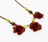 Roses For You - Vintage Porcelain & Glass Beaded Rose Necklace ( VN234)