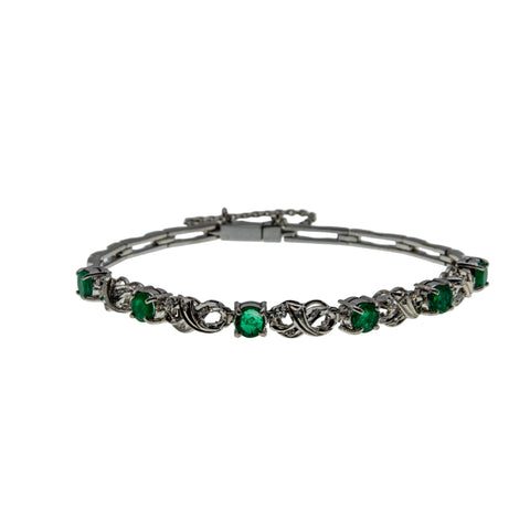 Emerald Isle - Estate 10K White Gold Natural Emerald & Diamond Bracelet (EB036)