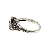 Warm Wishes - Estate Sterling Silver Natural Garnet Filigree Engraved Ring (ER423)