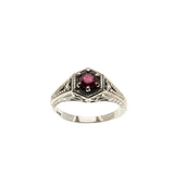 Crimson & Hearts - Estate Sterling Silver Natural Ruby Filigree Engraved Ring (ER424)