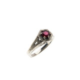 Crimson & Hearts - Estate Sterling Silver Natural Ruby Filigree Engraved Ring (ER424)