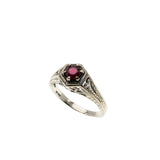 Crimson & Hearts - Estate Sterling Silver Natural Ruby Filigree Engraved Ring (ER424)