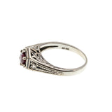 Crimson & Hearts - Estate Sterling Silver Natural Ruby Filigree Engraved Ring (ER424)