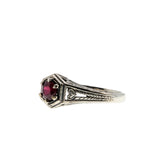 Crimson & Hearts - Estate Sterling Silver Natural Ruby Filigree Engraved Ring (ER424)