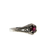 Crimson & Hearts - Estate Sterling Silver Natural Ruby Filigree Engraved Ring (ER424)
