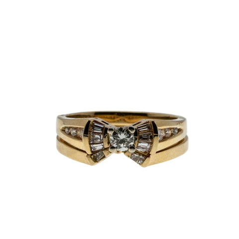 Glittering Bow - Vintage 14K Gold Natural Diamond Wedding Ring Set (VR1044)