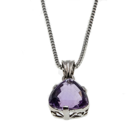 Striking - Estate Sterling Silver Amethyst Solitaire Pendant & Chain (EP056)