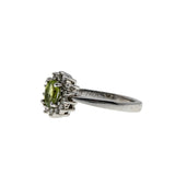 Dew Drops - Vintage 14K White Gold Natural Peridot & Diamond Cluster Ring (VR1047)