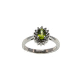 Dew Drops - Vintage 14K White Gold Natural Peridot & Diamond Cluster Ring (VR1047)