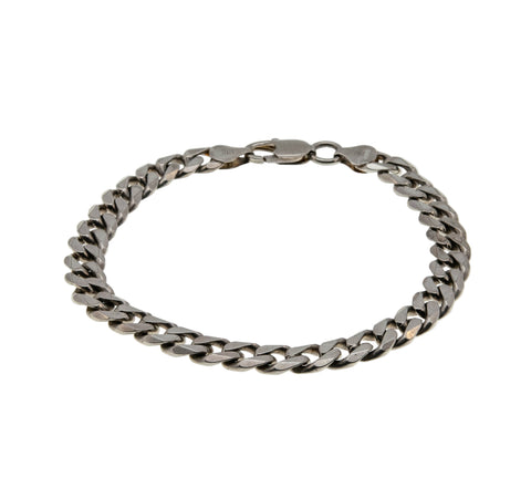 Silvery Classic - Vintage Italian Sterling Silver Heavy Curb Link  Bracelet (VB130)