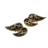 Olé - Estate Gold Plated Fifth Avenue Collection 'Butler Madrid' Austrian Swarovski Crystal Rhinestone  & Black Enamel Clip-On Earrings (EE201)