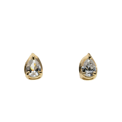Water Drops - Vintage 10K Gold Tear-Drop Cubic Zirconia Stud Earrings (VE486)