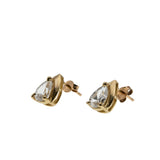 Water Drops - Vintage 10K Gold Tear-Drop Cubic Zirconia Stud Earrings (VE486)