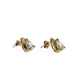 Water Drops - Vintage 10K Gold Tear-Drop Cubic Zirconia Stud Earrings (VE486)