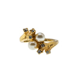 Luminous - Vintage Gold Plated Pearl & Crystal Rhinestone Ring (VR1055)