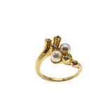 Luminous - Vintage Gold Plated Pearl & Crystal Rhinestone Ring (VR1055)