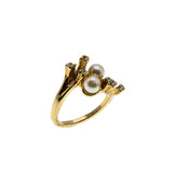 Luminous - Vintage Gold Plated Pearl & Crystal Rhinestone Ring (VR1055)