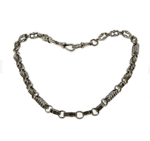 Victorian Masterpiece - Victorian English Sterling Silver Hand-crafted Watch Chain Necklace (VICN042)