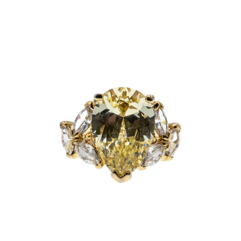 Canary Yellow Sparkler - Vintage Gold Plated Sterling Silver Cubic Zirconia Ring (VR1057)