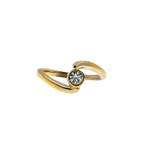 Simplicity - Vintage Signed 'Sarah Coventry' Gold Plated Crystal Rhinestone Solitaire Ring (VR1051)