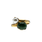 Sarah Coventry - Vintage Gold Plated Simulated Jade & Pearl Bypass Ring (VR1053)