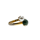 Sarah Coventry - Vintage Gold Plated Simulated Jade & Pearl Bypass Ring (VR1053)