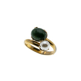 Sarah Coventry - Vintage Gold Plated Simulated Jade & Pearl Bypass Ring (VR1053)