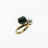 Sarah Coventry - Vintage Gold Plated Simulated Jade & Pearl Bypass Ring (VR1053)