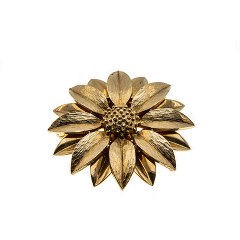 Flower Power - Vintage Signed 'Sarah Coventry' Gold Plated Double Petal Layer Flower Brooch (VBR217)