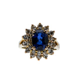 Blue & White Classic - Vintage Gold Plated Crystal Cluster Ring (VR1059)