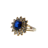 Blue & White Classic - Vintage Gold Plated Crystal Cluster Ring (VR1059)