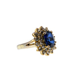 Blue & White Classic - Vintage Gold Plated Crystal Cluster Ring (VR1059)