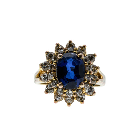 Blue & White Classic - Vintage Gold Plated Crystal Cluster Ring (VR1059)