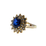 Blue & White Classic - Vintage Gold Plated Crystal Cluster Ring (VR1059)