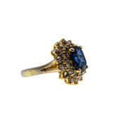 Blue & White Classic - Vintage Gold Plated Crystal Cluster Ring (VR1059)