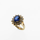 Blue & White Classic - Vintage Gold Plated Crystal Cluster Ring (VR1059)