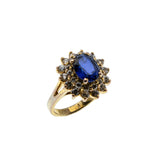 Blue & White Classic - Vintage Gold Plated Crystal Cluster Ring (VR1059)