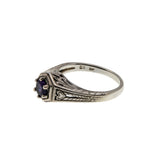 Lavender & Hearts - Estate Sterling Silver Natural Amethyst Engraved Filigree Ring (ER425)