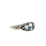Sea Of Blue - Estate Sterling Silver Natural Sky Blue Topaz Engraved Ring (ER427)