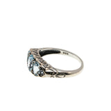 Sea Of Blue - Estate Sterling Silver Natural Sky Blue Topaz Engraved Ring (ER427)