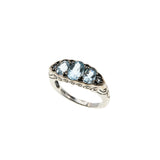 Sea Of Blue - Estate Sterling Silver Natural Sky Blue Topaz Engraved Ring (ER427)