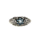 Blue Lace - Estate Sterling Silver Natural Sky Blue Topaz Filigree Ring (ER428)