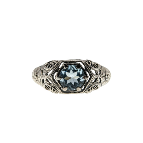 Blue Lace - Estate Sterling Silver Natural Sky Blue Topaz Filigree Ring (ER428)